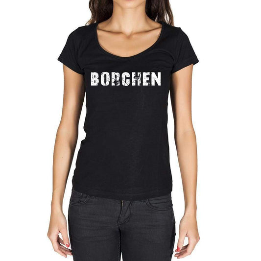 Borchen German Cities Black Womens Short Sleeve Round Neck T-Shirt 00002 - Casual