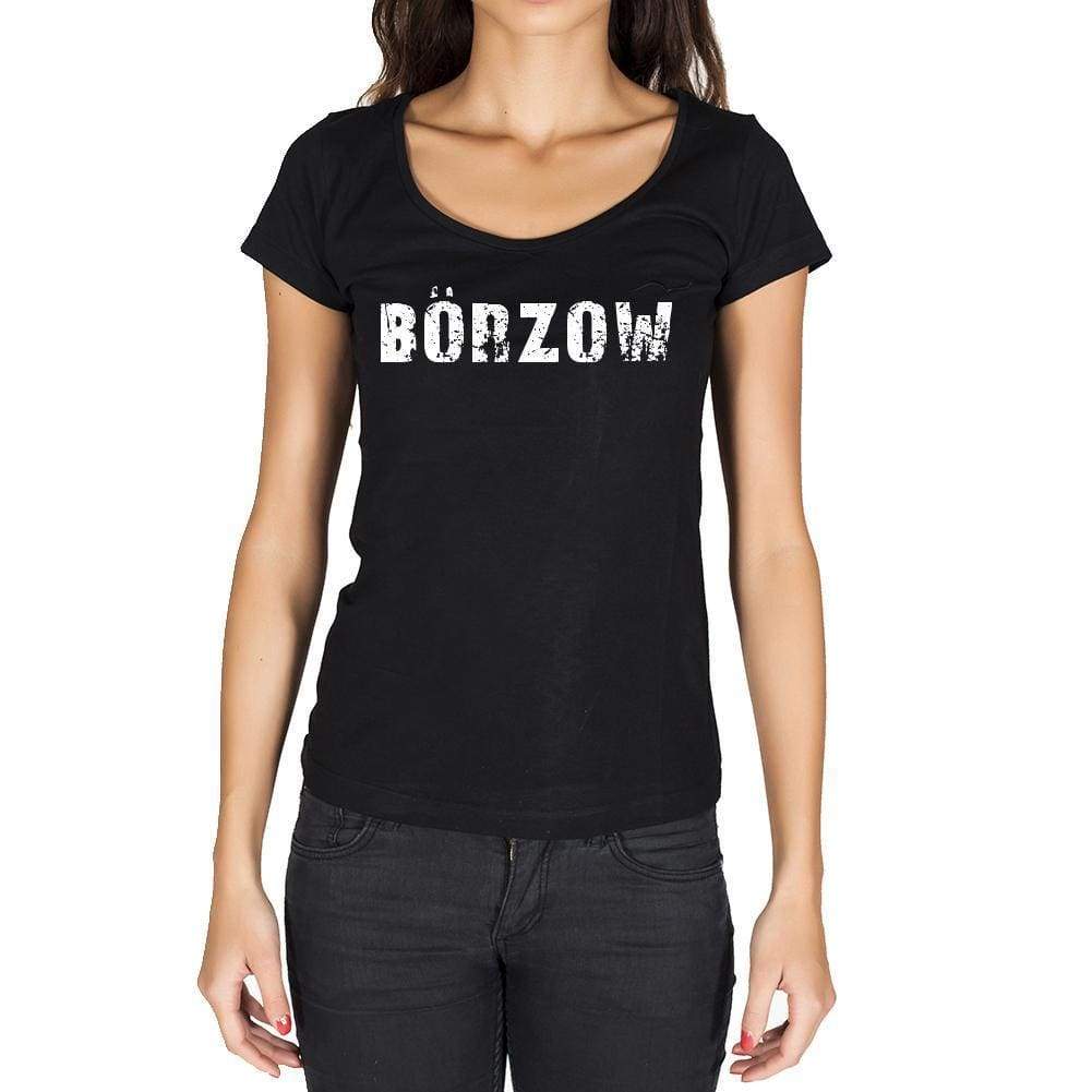 Börzow German Cities Black Womens Short Sleeve Round Neck T-Shirt 00002 - Casual