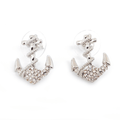 Boucles d'oreilles ancre marine couleur argent, strass argentés cadeau