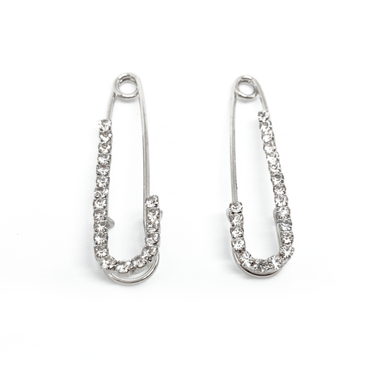 Boucles Doreilles Épingle À Nourrice Couleur Argent Strass Argent Cadeau - Boucles Doreilles