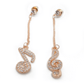 Boucles d'oreilles note de musique, clé de sol couleur or et strass