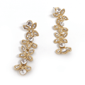 Boucles d'oreilles pendantes fleurs couleur or, strass couleur argent