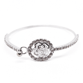 Bracelet fleur rose cercle couleur argent strass argent
