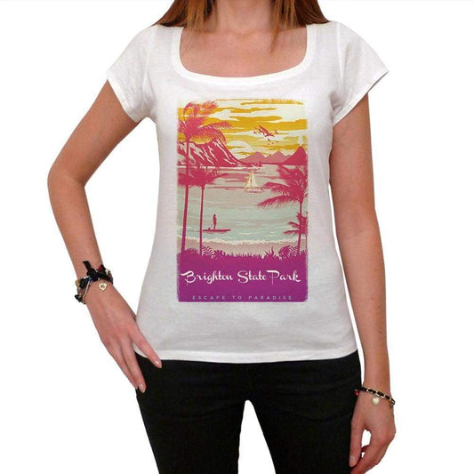 Brighton State Park Escape To Paradise Womens Short Sleeve Round Neck T-Shirt 00280 - White / Xs - Casual