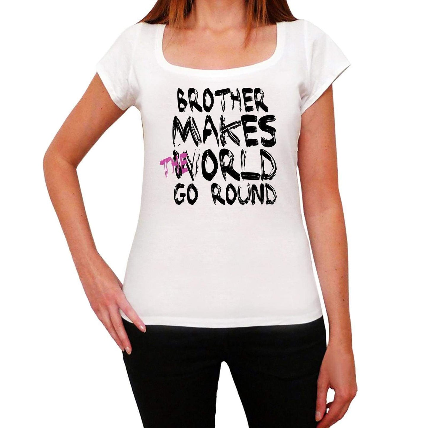 Brother World Goes Round Womens Short Sleeve Round White T-Shirt 00083 - White / Xs - Casual