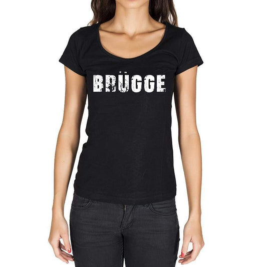 Brügge German Cities Black Womens Short Sleeve Round Neck T-Shirt 00002 - Casual