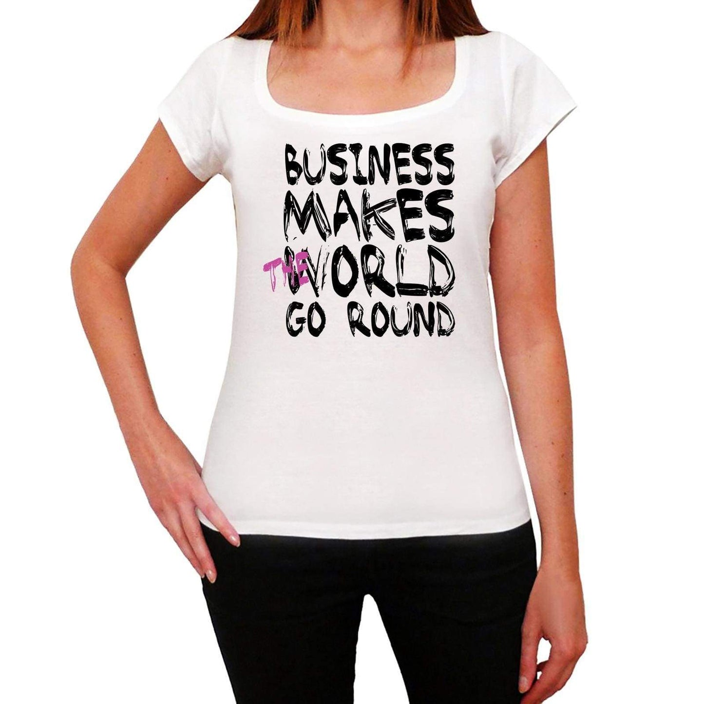 Business World Goes Round Womens Short Sleeve Round White T-Shirt 00083 - White / Xs - Casual