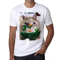 Cat Fisheye Face Tshirt, Men's tee, White, 100% Cotton 00186