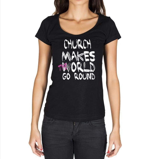 Church World Goes Round Womens Short Sleeve Round Neck T-Shirt 00081 - Black / Xs - Casual