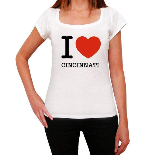 Cincinnati I Love Citys White Womens Short Sleeve Round Neck T-Shirt 00012 - White / Xs - Casual