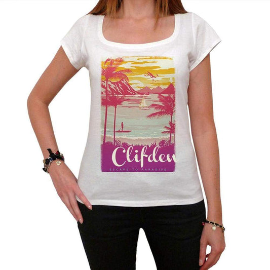 Clifden Escape To Paradise Womens Short Sleeve Round Neck T-Shirt 00280 - White / Xs - Casual