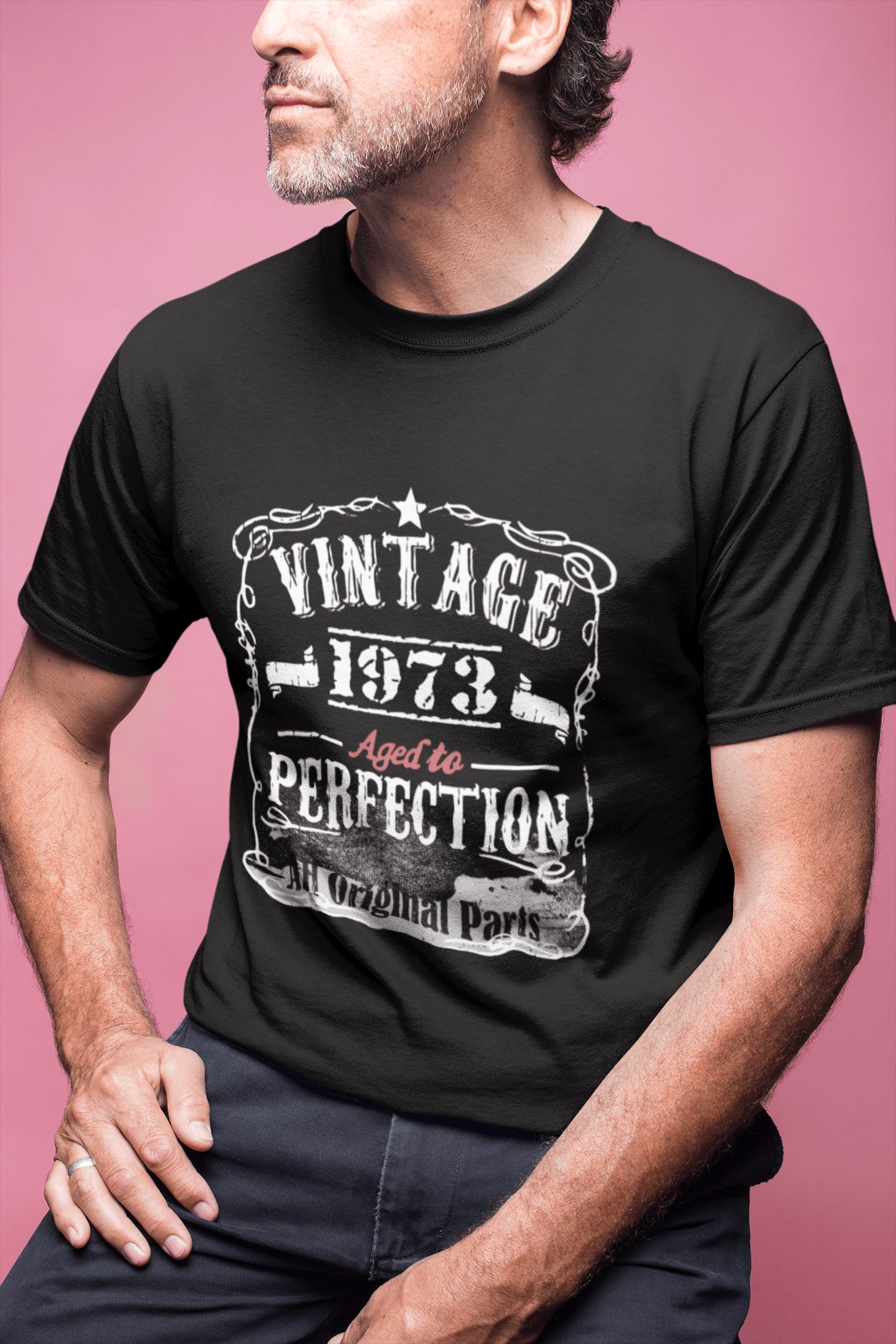 1973 Vintage Aged to Perfection Men's T-shirt Black Birthday Gift 00490