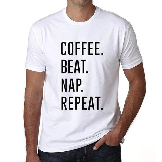 Coffee Beat Nap Repeat Mens Short Sleeve Round Neck T-Shirt 00058 - White / S - Casual