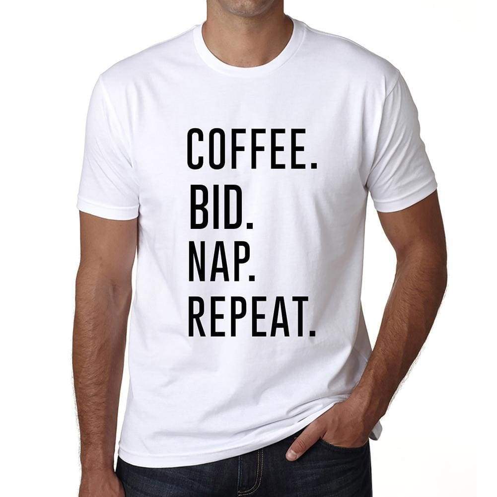 Coffee Bid Nap Repeat Mens Short Sleeve Round Neck T-Shirt 00058 - White / S - Casual