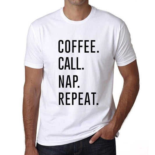 Coffee Call Nap Repeat Mens Short Sleeve Round Neck T-Shirt 00058 - White / S - Casual