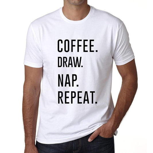 Coffee Draw Nap Repeat Mens Short Sleeve Round Neck T-Shirt 00058 - White / S - Casual