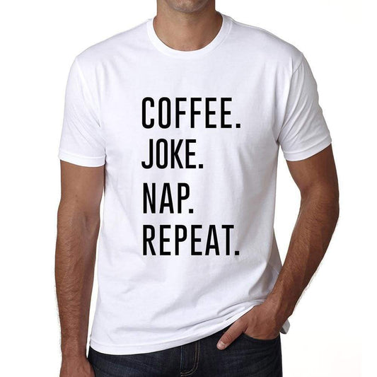 Coffee Joke Nap Repeat Mens Short Sleeve Round Neck T-Shirt 00058 - White / S - Casual