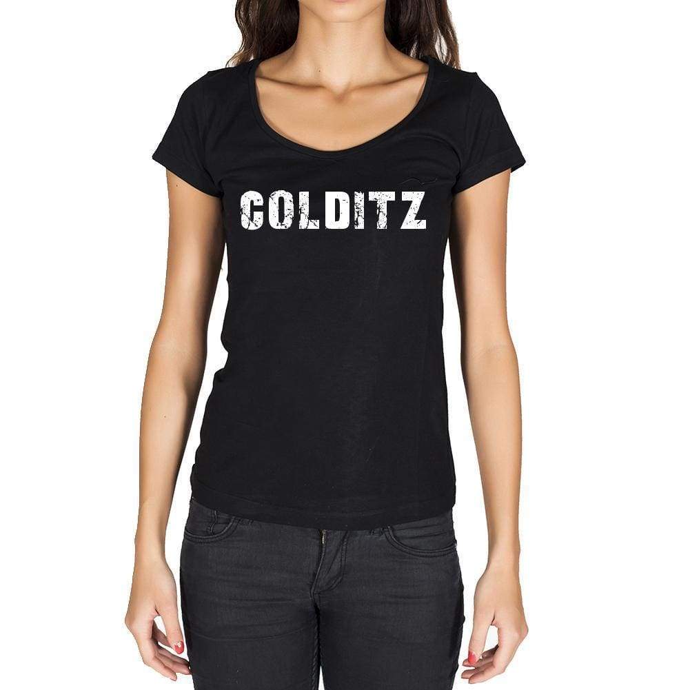 Colditz German Cities Black Womens Short Sleeve Round Neck T-Shirt 00002 - Casual