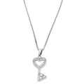 Collier chaîne couleur argent pendentif en zirconium clé et coeur
