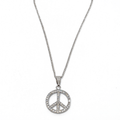 Collier couleur argent pendentif en zirconium peace and love strass