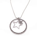 Collier sautoir chaîne couleur argent pendentifs étoiles et strass