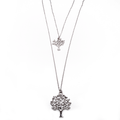 Collier sautoir double chaîne couleur argent pendentifs arbres
