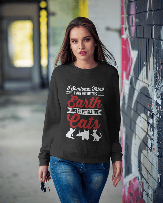 ULTRABASIC Damen-Sweatshirt „Just To Pet All The Cats“ – Katzenzitate – „Love Cat Paws“.