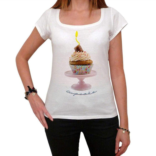 Cupcake Birthday Chocolate Flower Candle Womens Short Sleeve Scoop Neck Tee 00152