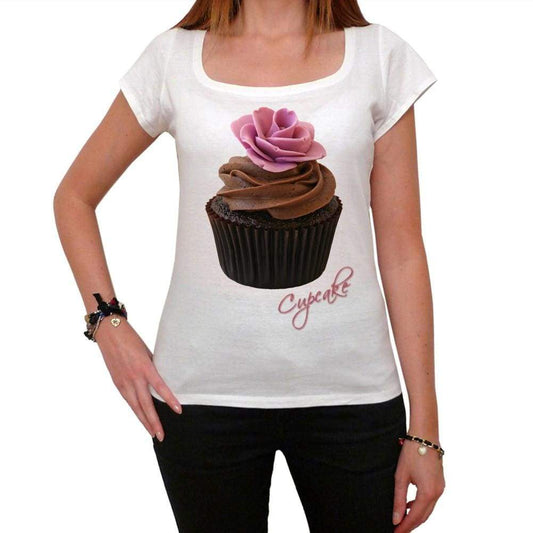 Cupcake Pink Rose Flower Chocolate Womens Short Sleeve Scoop Neck Tee 00152
