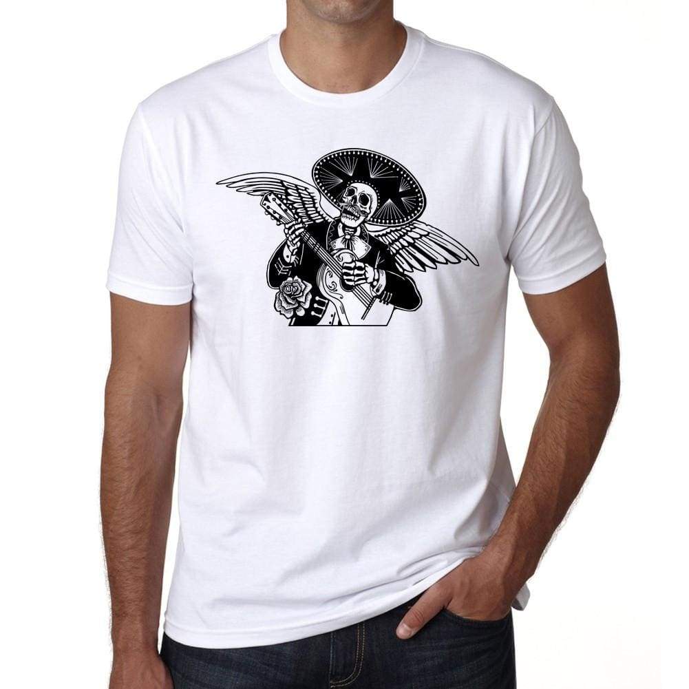 Day Of The Dead Skeleton Black And White Mens White Tee 100% Cotton 00187