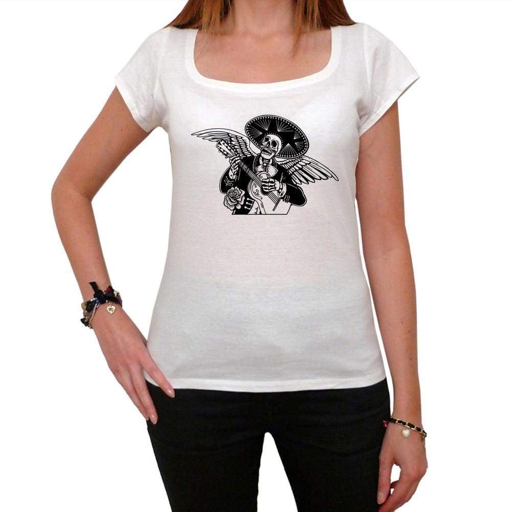 Day Of The Dead Skeleton Black And White White Womens T-Shirt 100% Cotton 00188