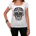 Day of the dead skull black and white 1, White Women's T-shirt, 100% cotton 00188