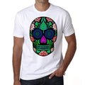 Day of the dead skull black, Men's White tee, 100% Cotton 00187