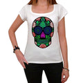 Day of the dead skull black, White Women's T-shirt, 100% cotton 00188