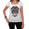 Day of the dead skull blue, White Women's T-shirt, 100% cotton 00188