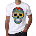 Day of the dead skull green, Men's White tee, 100% Cotton 00187