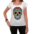 Day of the dead skull green, White Women's T-shirt, 100% cotton 00188