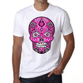 Day of the dead skull pink rage, Men's White tee, 100% Cotton 00187