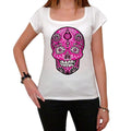 Day of the dead skull pink rage, White Women's T-shirt, 100% cotton 00188