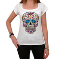 Day of the dead skull white 1, White Women's T-shirt, 100% cotton 00188
