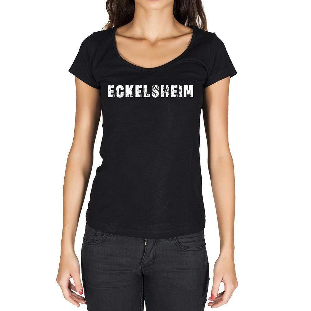 Eckelsheim German Cities Black Womens Short Sleeve Round Neck T-Shirt 00002 - Casual