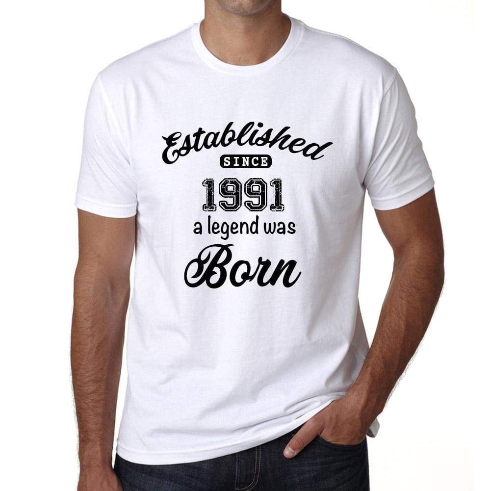 Established Since 1991 Mens Short Sleeve Round Neck T-Shirt 00095 - White / S - Casual