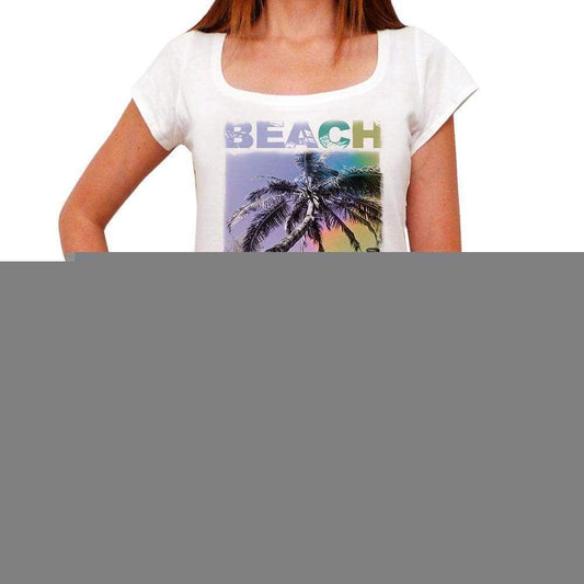 Faros Beach Name Palm White Womens Short Sleeve Round Neck T-Shirt 00287 - White / Xs - Casual
