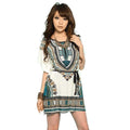 Fashion Bohemian Floral Print Women's Girls O-Neck Batwing Short Sleeves Loose Sexy Mini Dress One