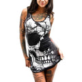 Fashion Women Skull Printed O-Neck Sleeveless Sexy Dress