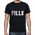 fille Men's Short Sleeve Round Neck T-shirt , 5 letters Black , word 00006