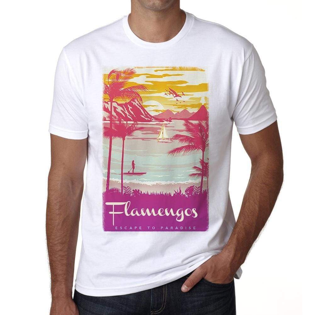 Flamengos Escape To Paradise White Mens Short Sleeve Round Neck T-Shirt 00281 - White / S - Casual