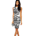 Flower Vintage Print Elegant Pencil Dress Sleeveless Dress S/M/L/XL