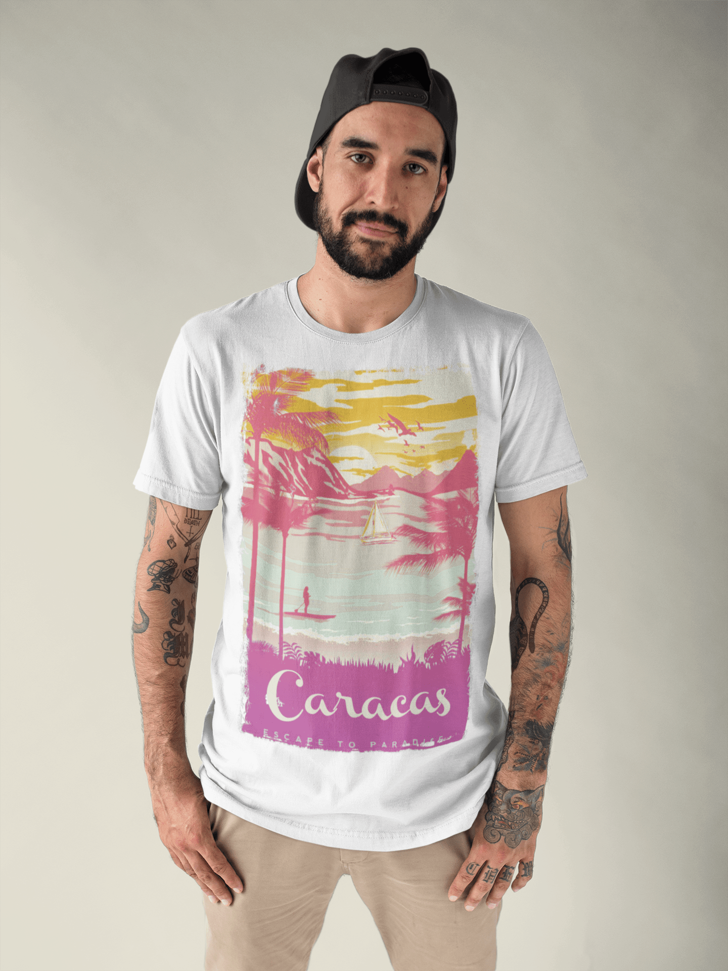 Caracas, Escape to paradise, White, Men's Short Sleeve Round Neck T-shirt 00281