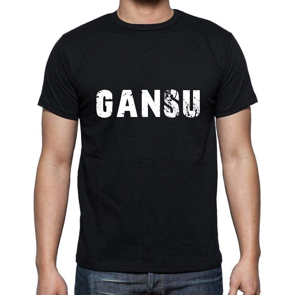 Gansu Mens Short Sleeve Round Neck T-Shirt 5 Letters Black Word 00006 - Casual